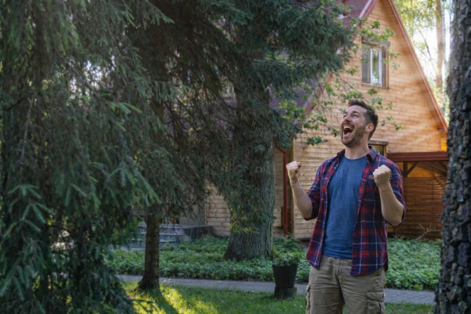 Recharged man breathing in nature